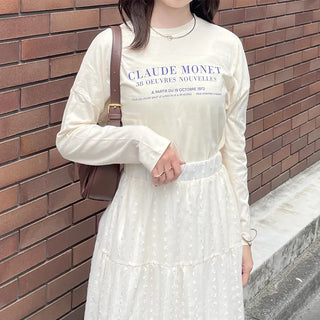 Simple lettering long-sleeved T-shirt