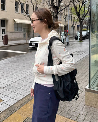 Sketch Pattern Rib Zip-Up Hoodie
