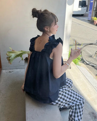 Shirred strap square neck blouse