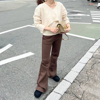 Elastic waist bootcut pants