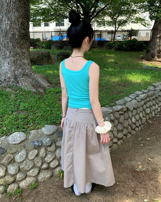 Gray vintage denim long skirt