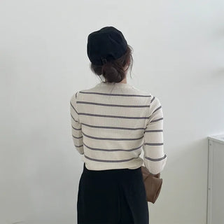 Slim-fit striped ribbed knit
