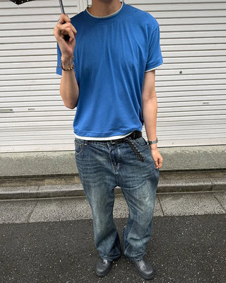 Oil-washed flared denim pants