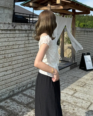 Dot pattern layered blouse with string