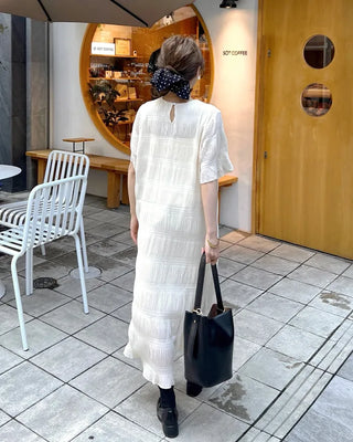 Round Shirring Long Dress
