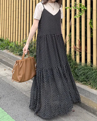 V-neck polka dot long dress