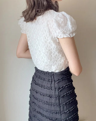 Puff lace see-through T-shirt