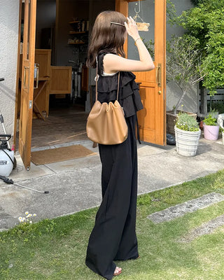 Tiered Sleeveless Banding Pants Set