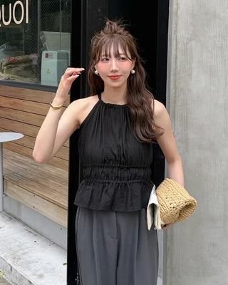 Side Ribbon Shirring Gathered Blouse