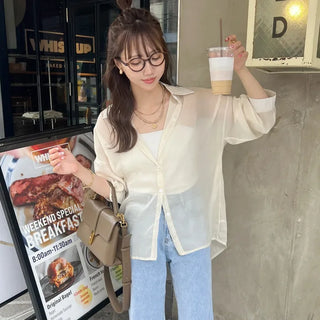 Drop-shoulder sheer shirt