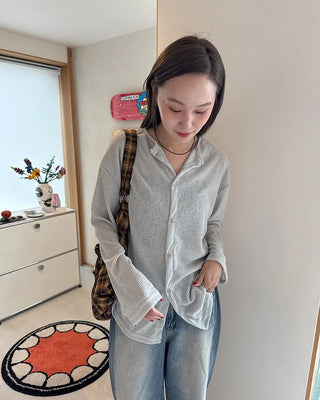 Round neck ribbed cardigan