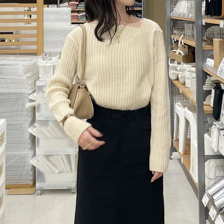 Ribbed Asymmetrical Neck Knit