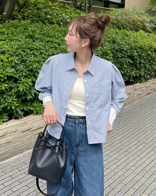 Striped two-tone cropped shirt