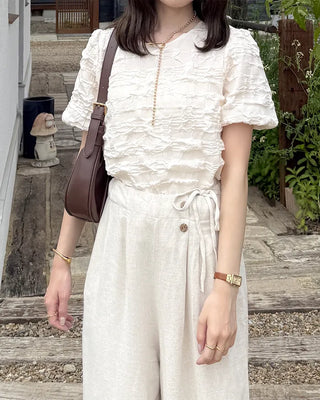 Wrinkle Volume Short-Sleeve Blouse