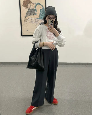 High-waisted banding pintuck slacks