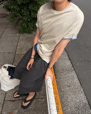 (Unisex) Roll-up Point Bi-color Short-Sleeve T-Shirt