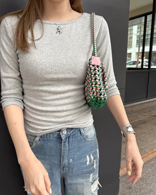 Bateau neck cropped sleeve shirt