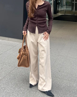 Brushed wide-fit slacks