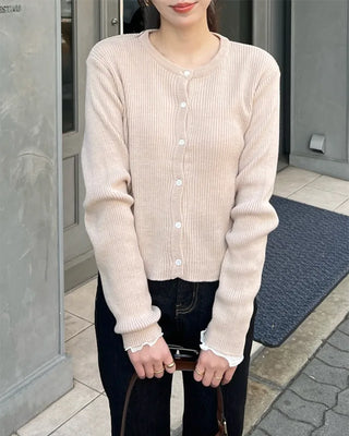 Ribbed round neck cardigan