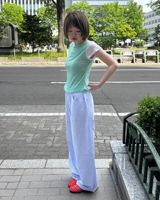 Striped Summer Cotton Wide Pants
