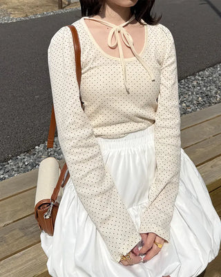 Dot strap long-sleeved T-shirt