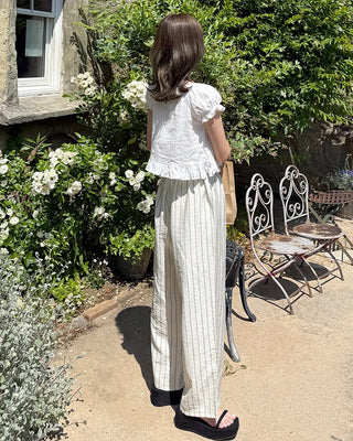 Striped Wide Wrinkle Easy Pants