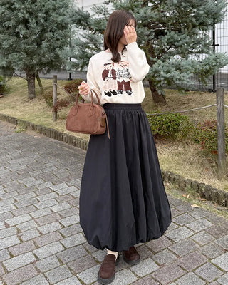 Balloon long elastic waist skirt