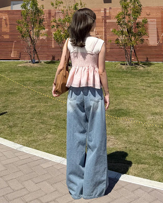 Washed wide denim pants
