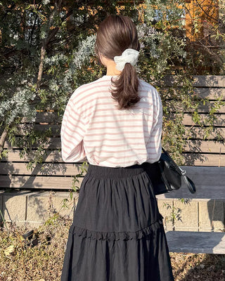 Simple striped round neck long sleeve T-shirt