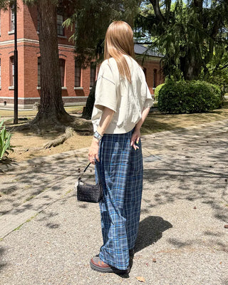 Wide-fit check easy pants