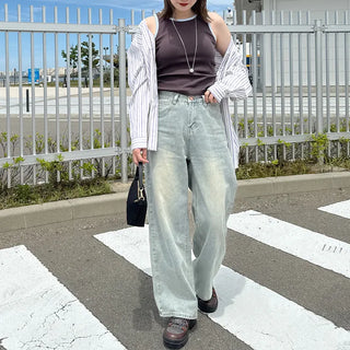Washed wide denim pants
