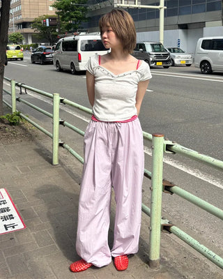 Colorful pintuck wide-leg pants