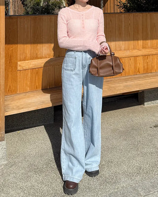 Front patch pocket wide-fit denim pants