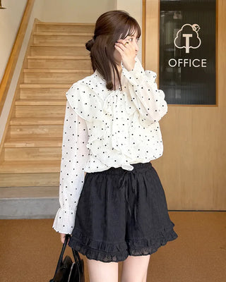 Neck strap ruffle chiffon blouse