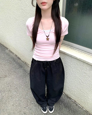 Pocket Cross Point Wide Pants