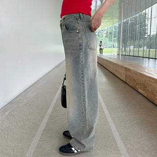 Gray wash denim wide pants