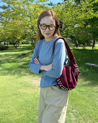 Simple round neck collar long-sleeve T-shirt