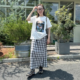 Checked Easy Long Skirt