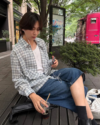 Gingham check point long-sleeved shirt