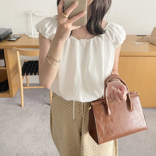 Back ribbon shirred blouse