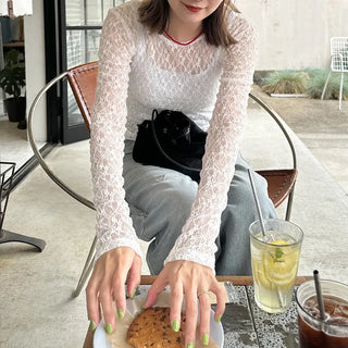 Sheer lace long t-shirt