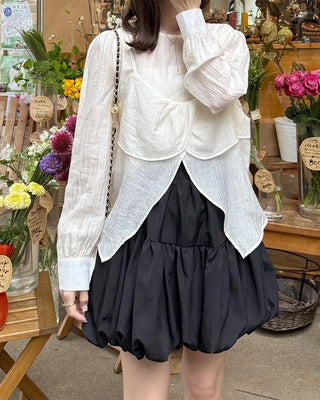 Shirred Sheer Bustier & Blouse Set