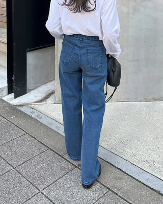 Blue slit point denim pants