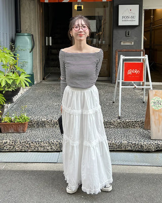Tassel tiered long skirt