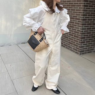 Front zip cotton overalls