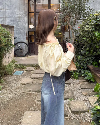 Shirred off-shoulder blouse with frill detail