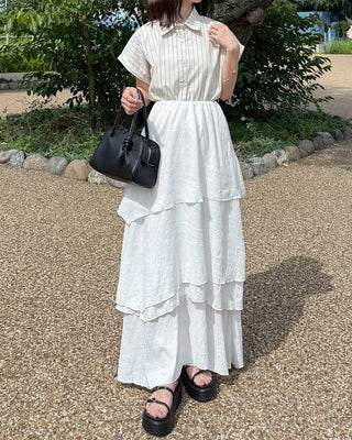 Asymmetrical tiered banded long skirt