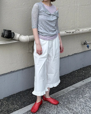 Frilled hem wide half pants