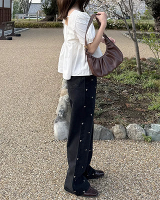 Heart-patterned denim pants