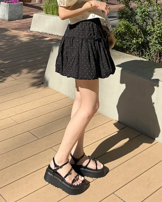 Ribbon Point Dot Pattern Balloon Fit Mini Skirt